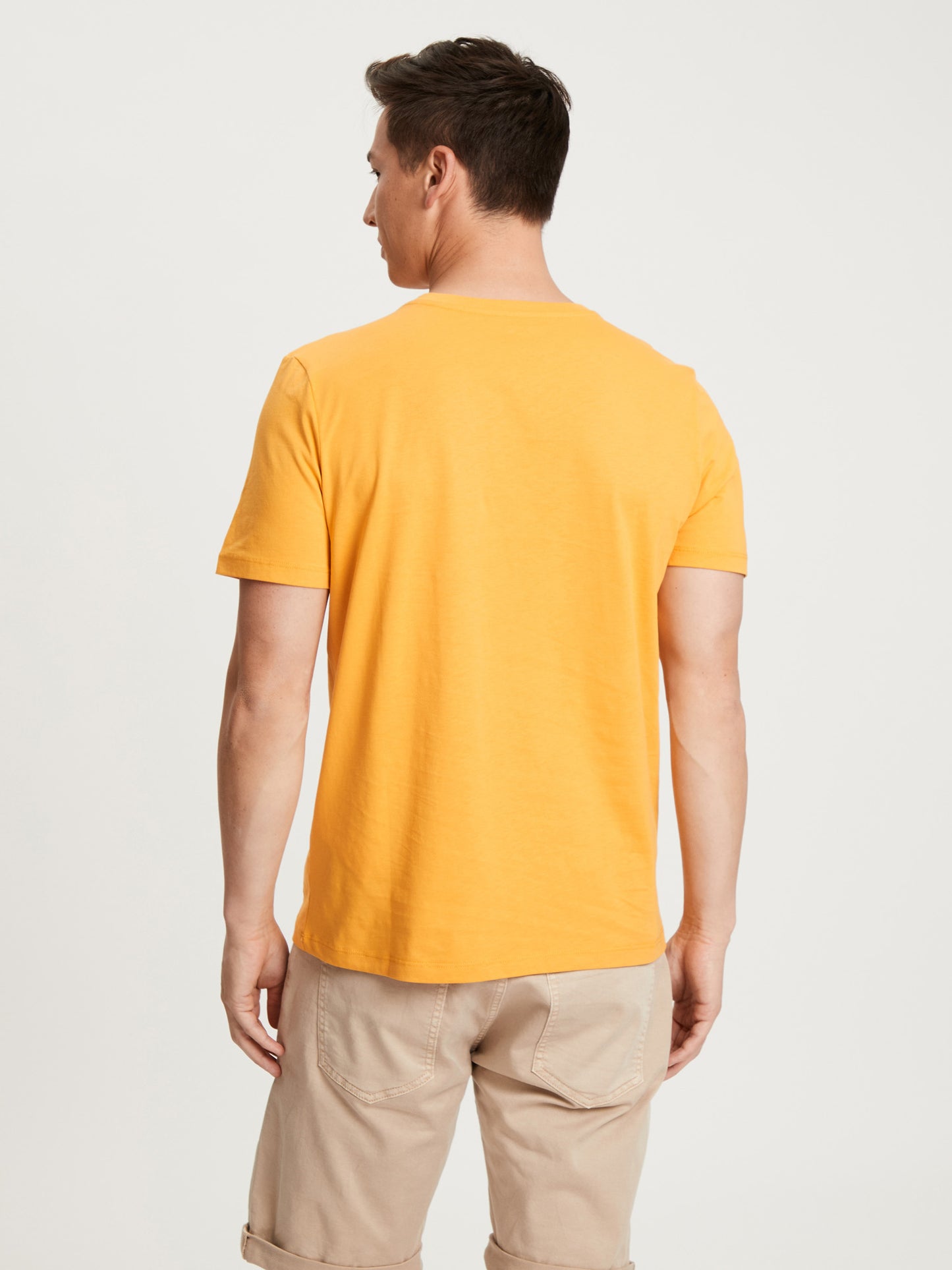 Men's regular T-shirt with label emblem, mustard yellow.