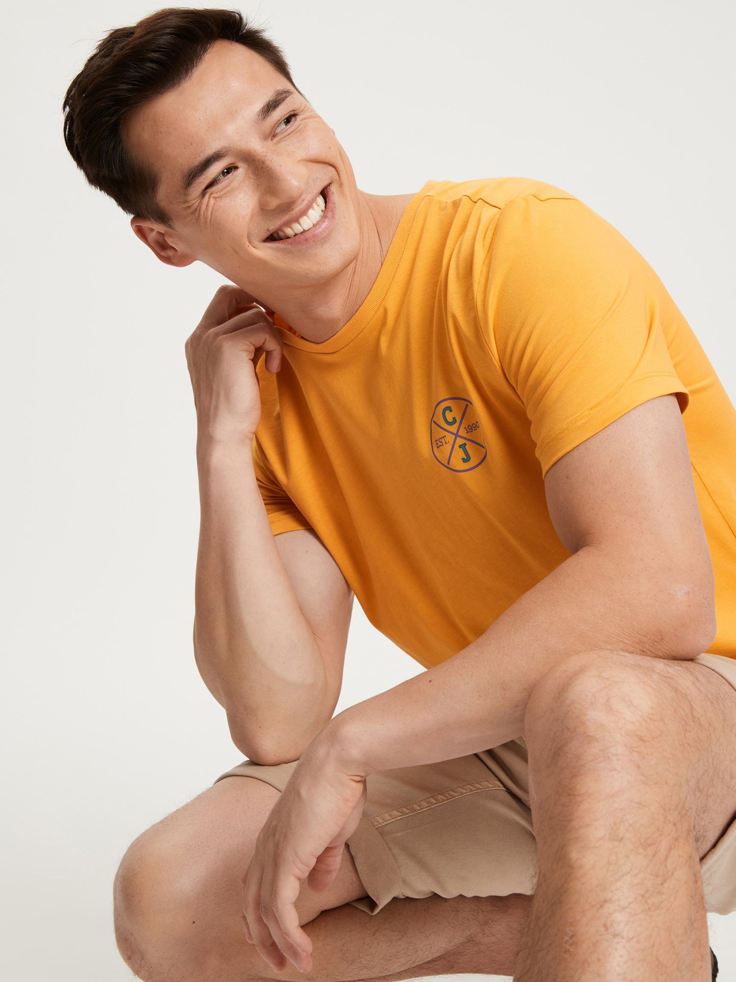 Herren Regular T-Shirt mit Label-Emblem senfgelb.