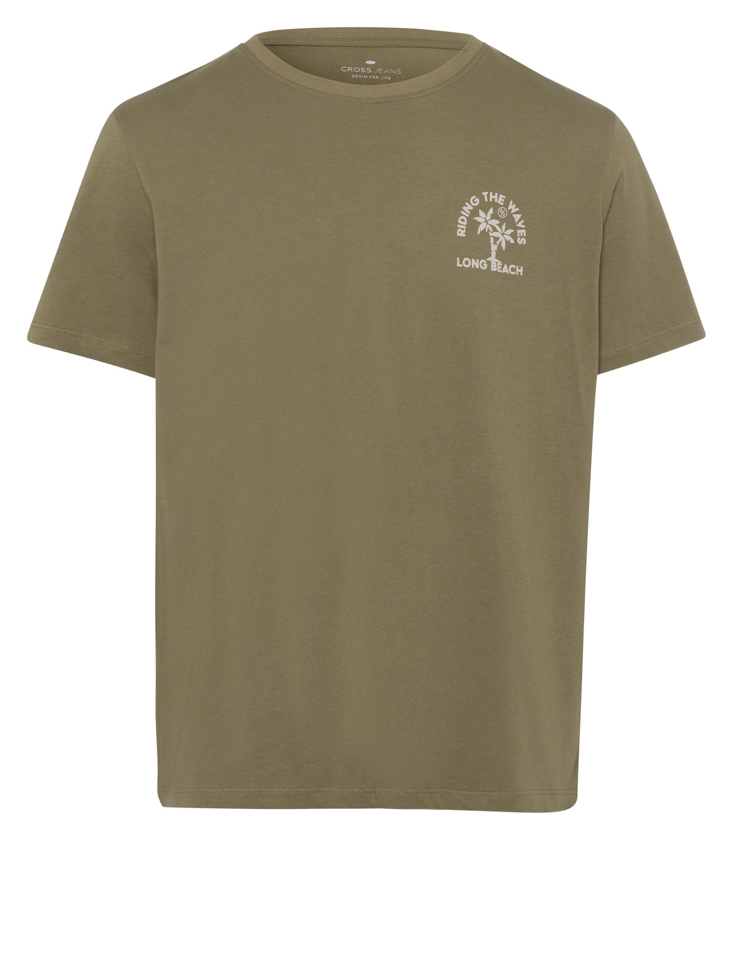 Men's regular T-shirt with placed statement print khaki.