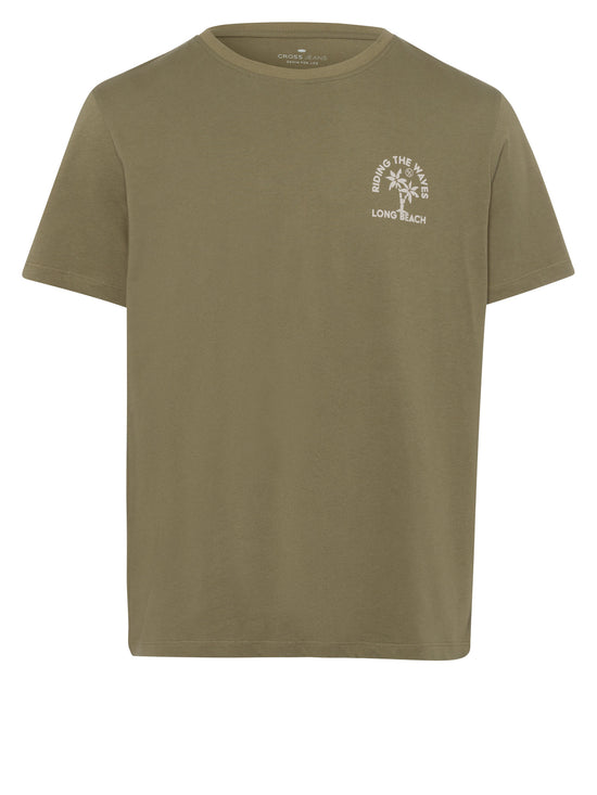 Men's regular T-shirt with placed statement print khaki.