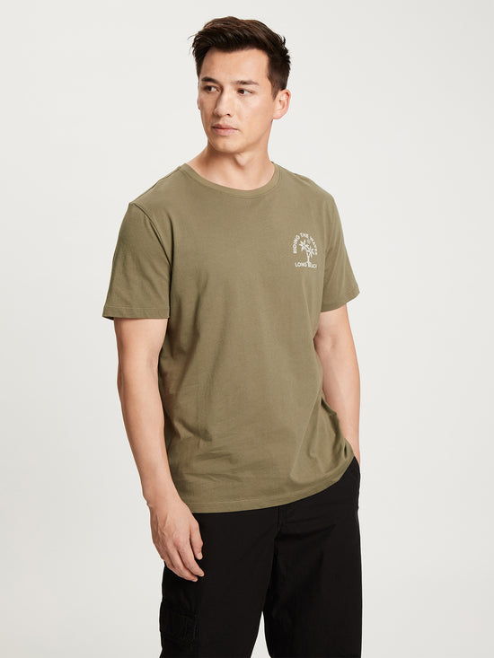 Men's regular T-shirt with placed statement print khaki.