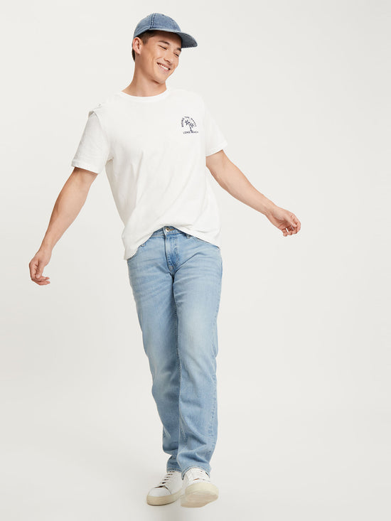 Men's regular T-shirt with placed statement print ecru.