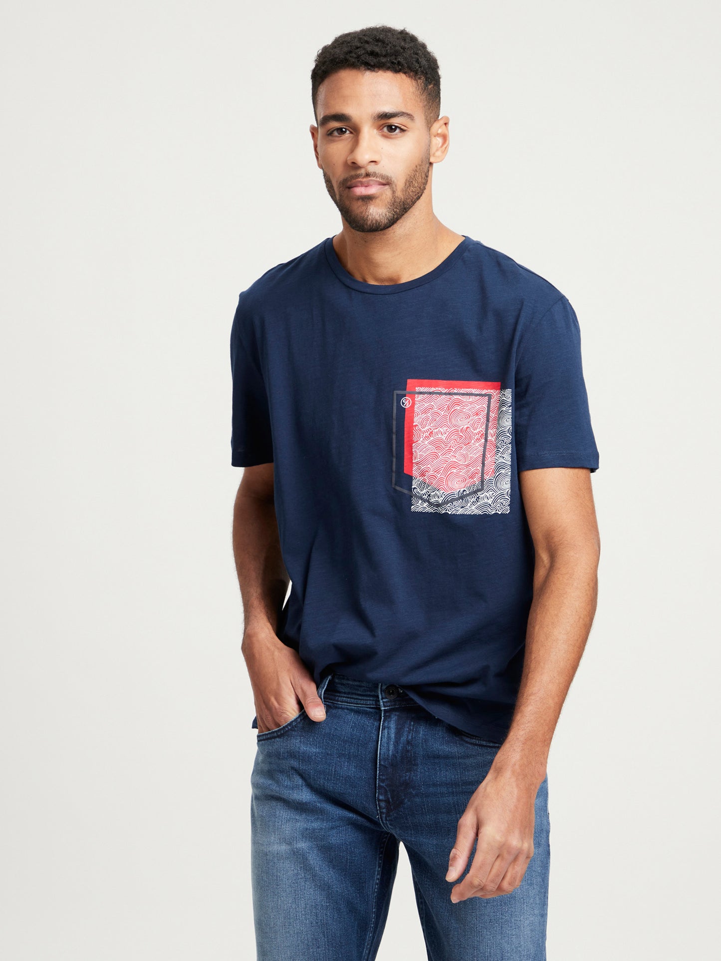 Herren Regular T-Shirt mit Wellenprint Navy