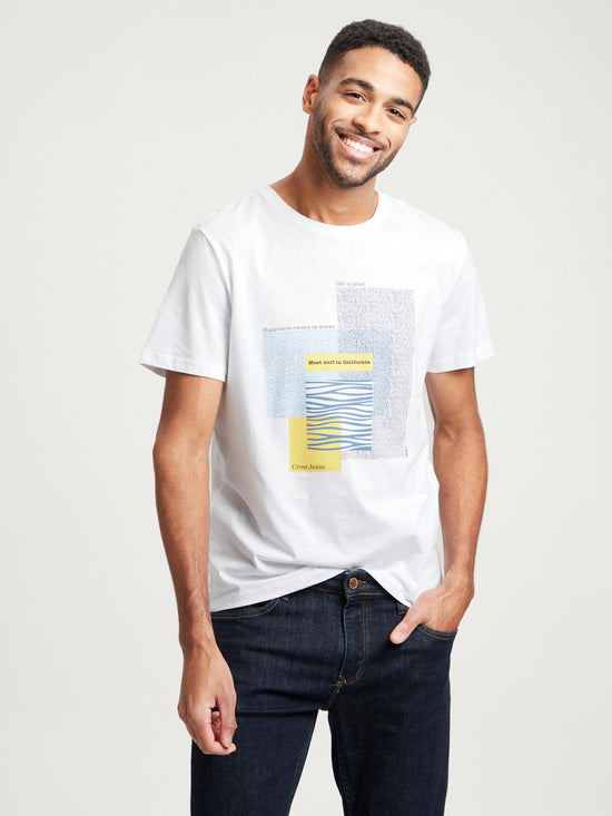 Men's regular T-shirt with message prints, white.