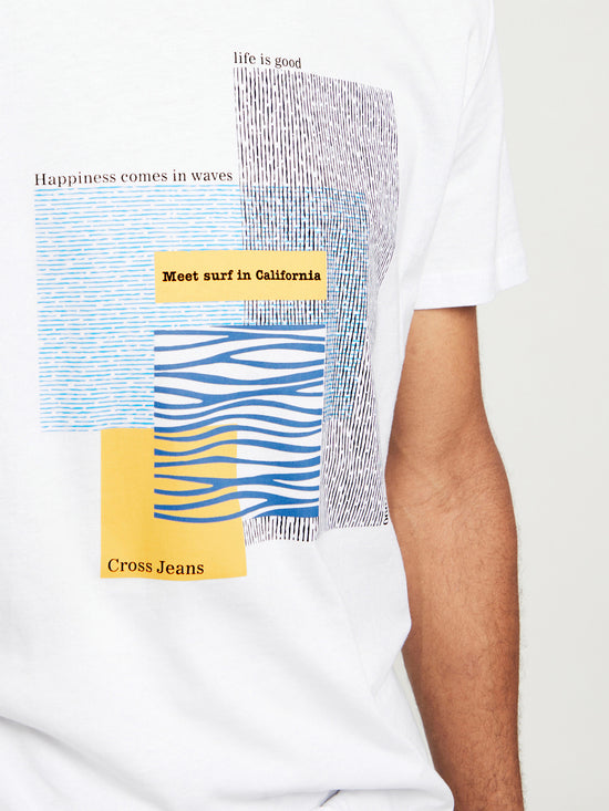 Men's regular T-shirt with message prints, white.