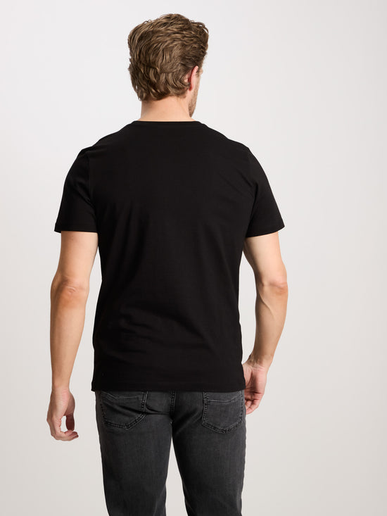 Herren Regular T-Shirt mit Label-Print schwarz.