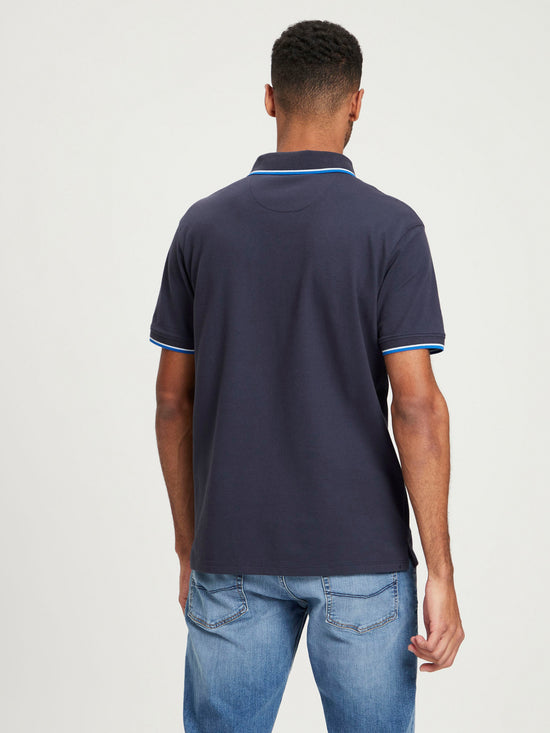 Herren Regular Polo-Shirt mit Streifen-Details marineblau.