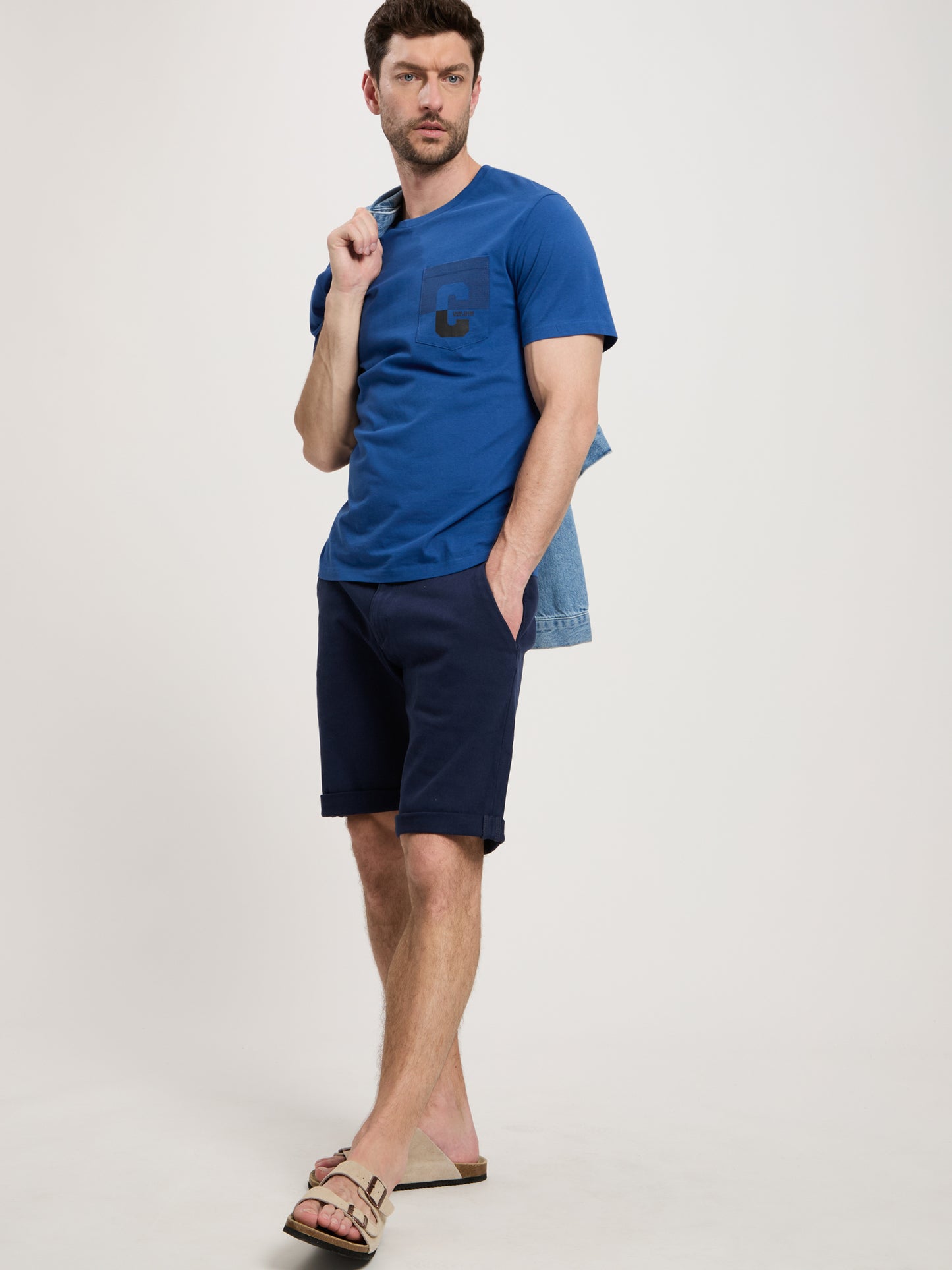Herren Regular T-Shirt mit Brusttasche und Logo blau