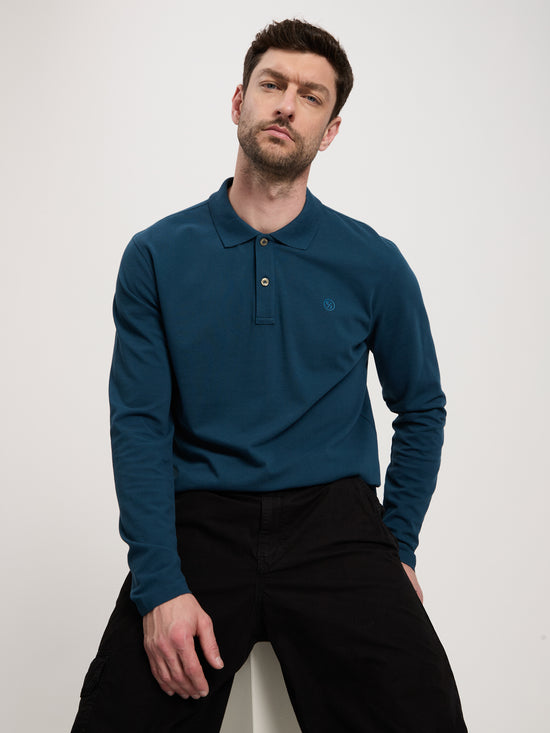 Men's Regular Long Sleeve Polo Blue