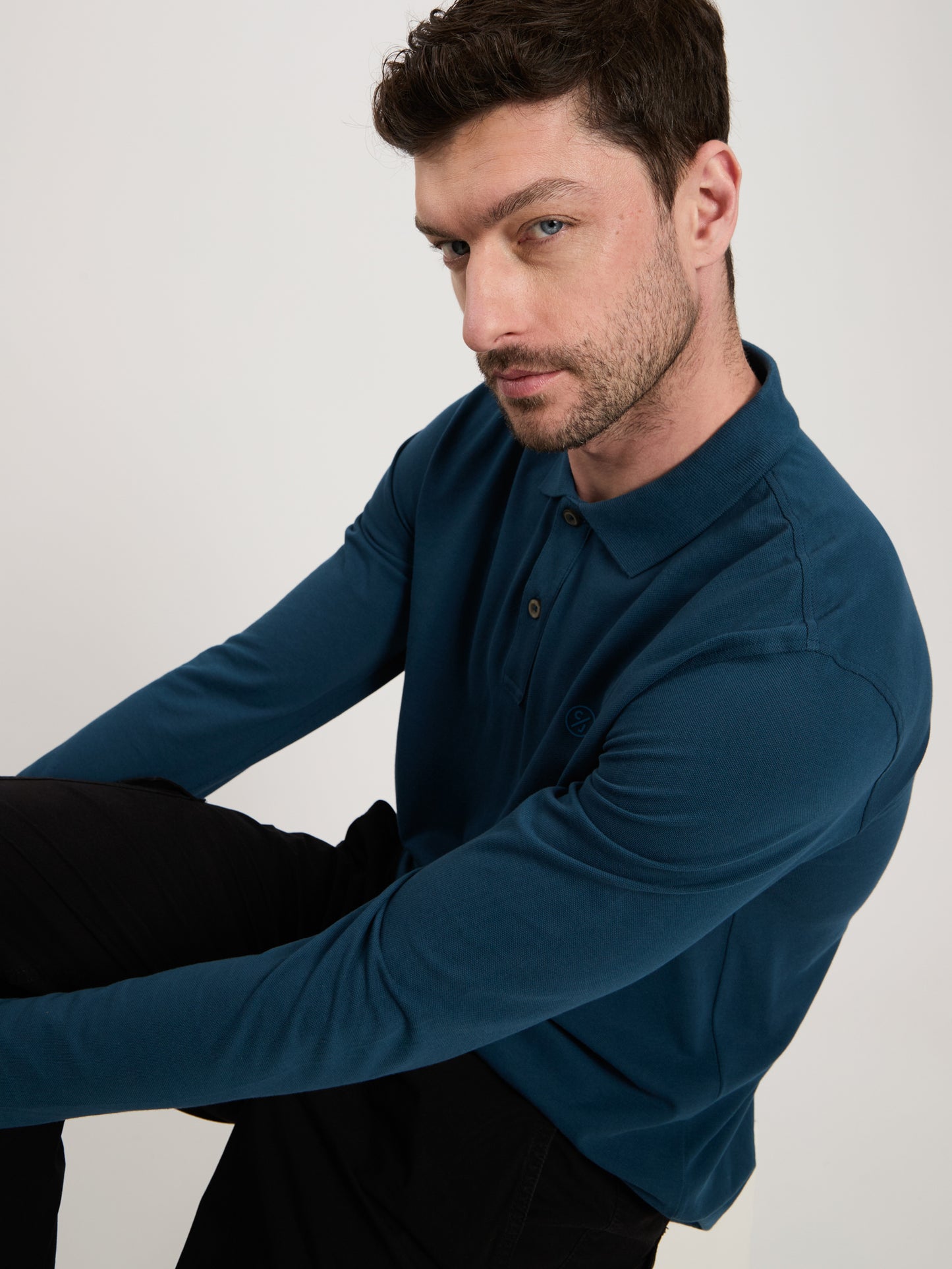 Men's Regular Long Sleeve Polo Blue