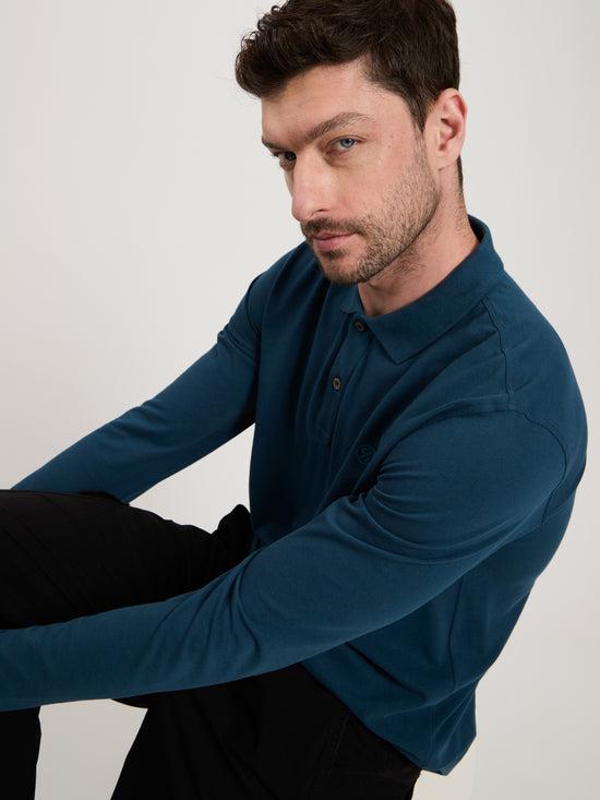 Men's Regular Long Sleeve Polo Blue