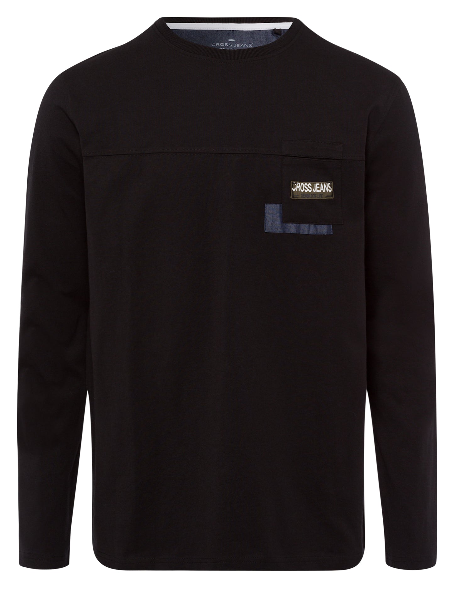 Herren Regular Longsleeve mit Logopatch auf der Brust schwarz