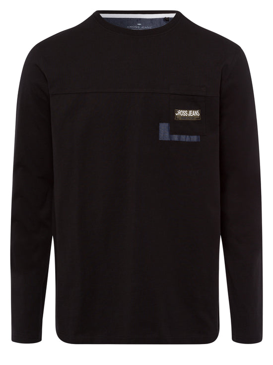 Herren Regular Longsleeve mit Logopatch auf der Brust schwarz