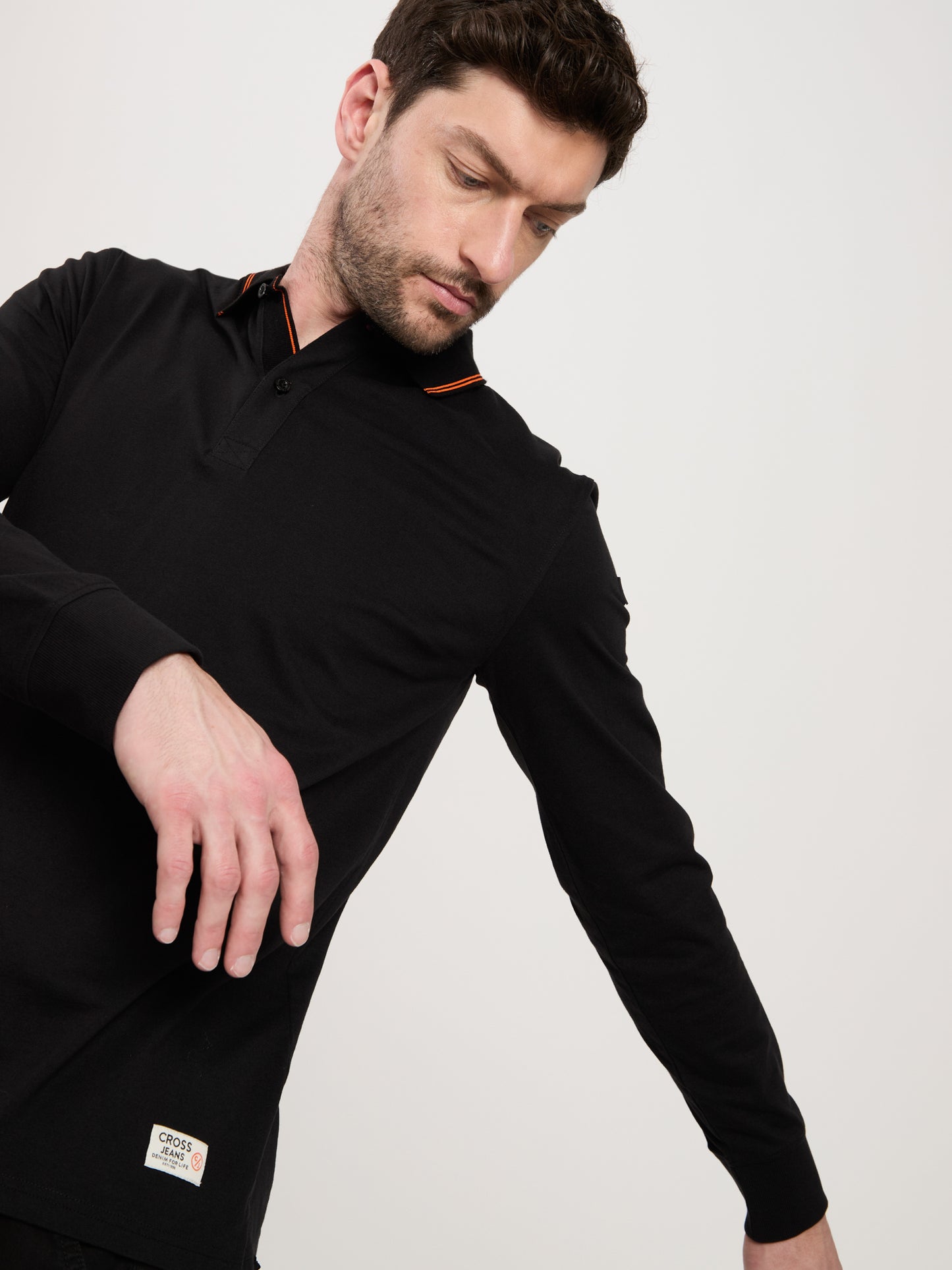 Men's polo long-sleeved shirt Regular in black