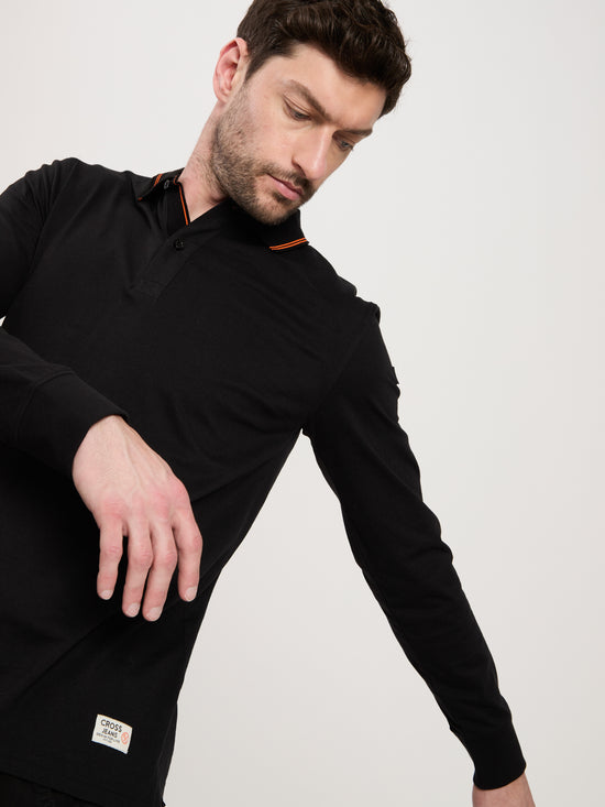 Men's polo long-sleeved shirt Regular in black