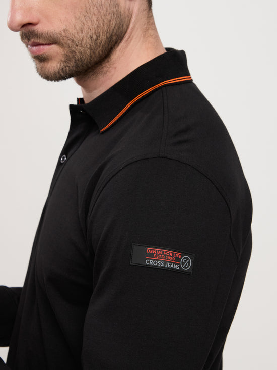 Men's polo long-sleeved shirt Regular in black