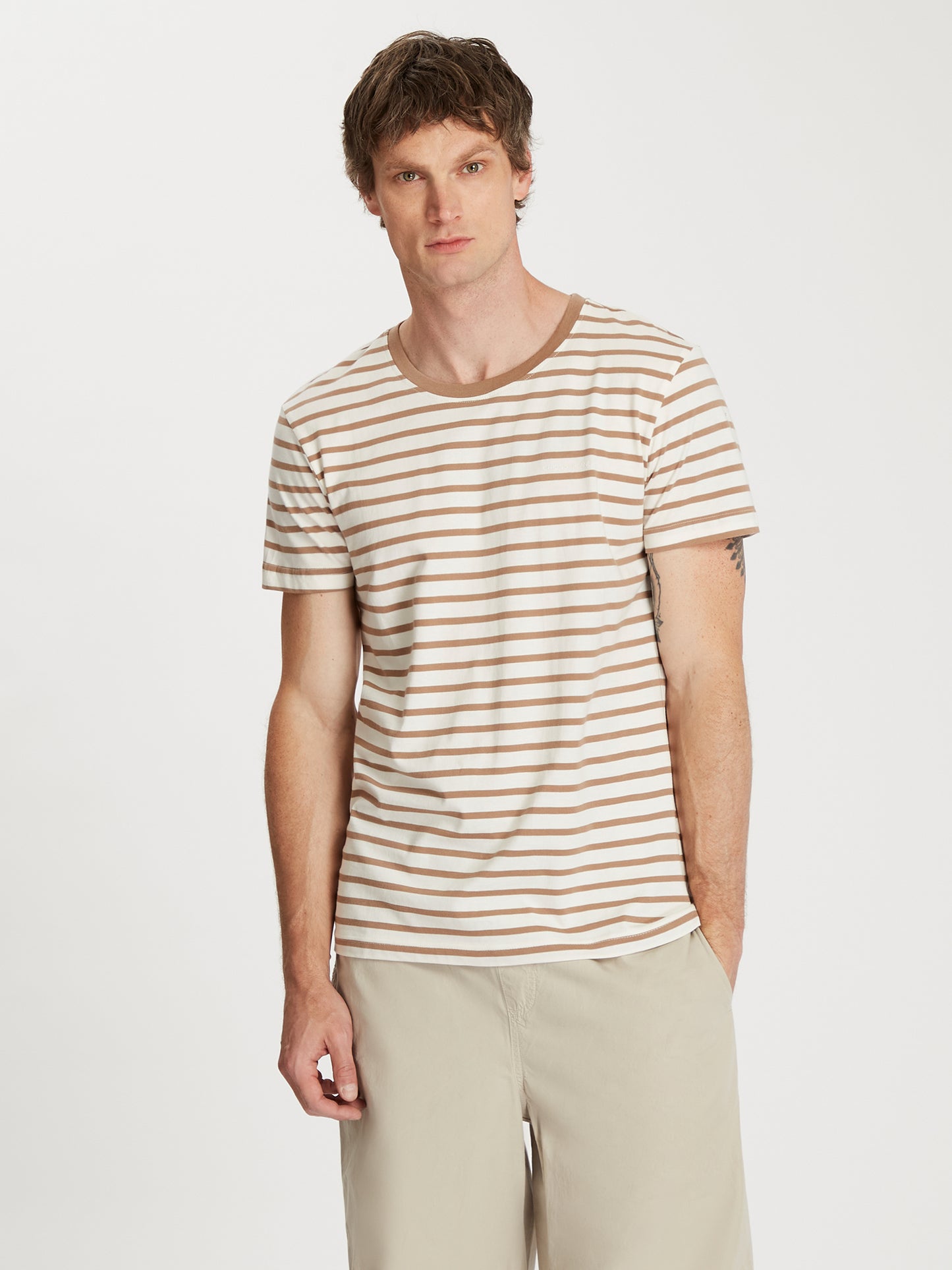 Herren Regular T-Shirt in braun gestreift