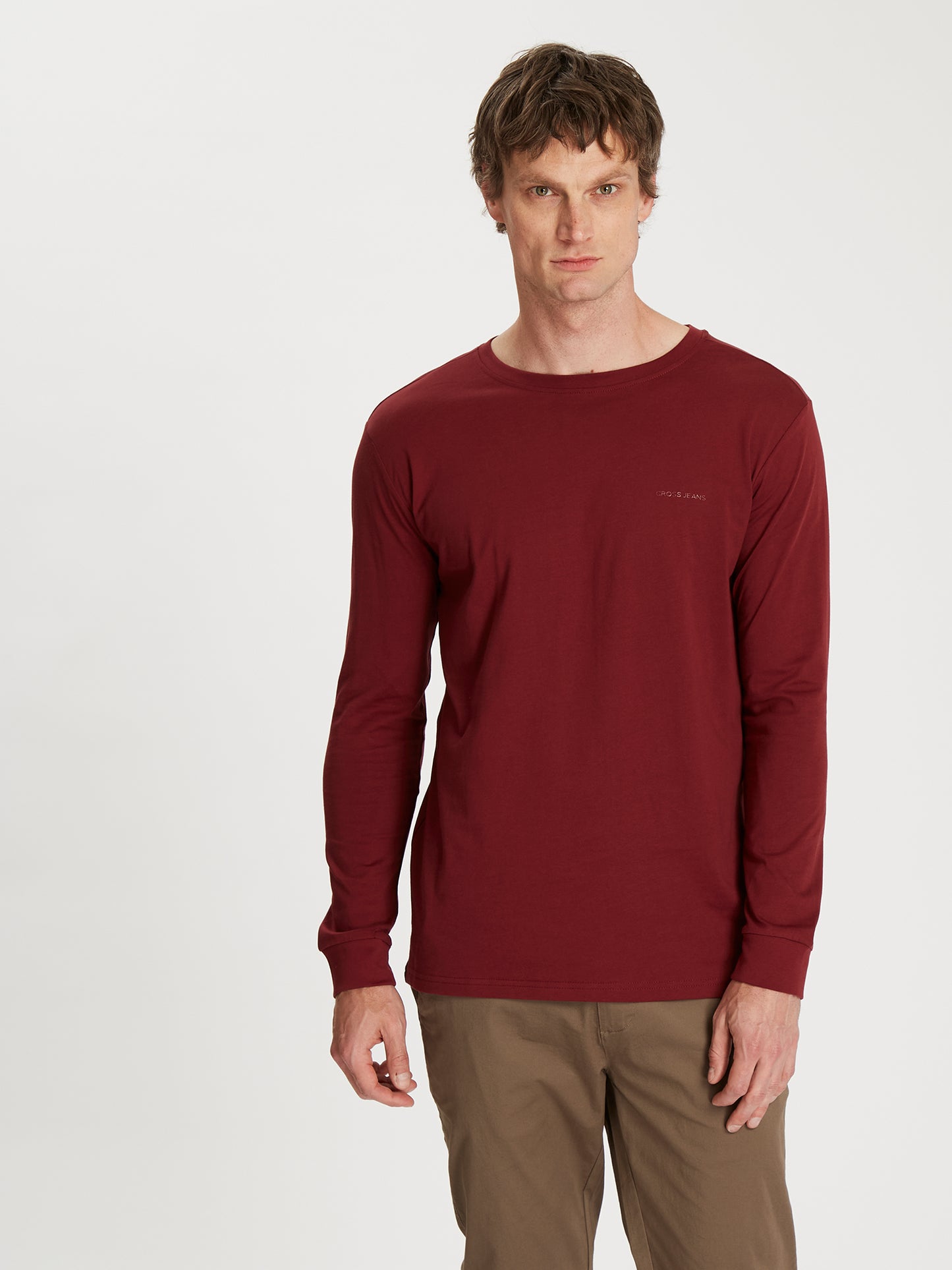 Herren Regular Longsleeve in dunkelrot