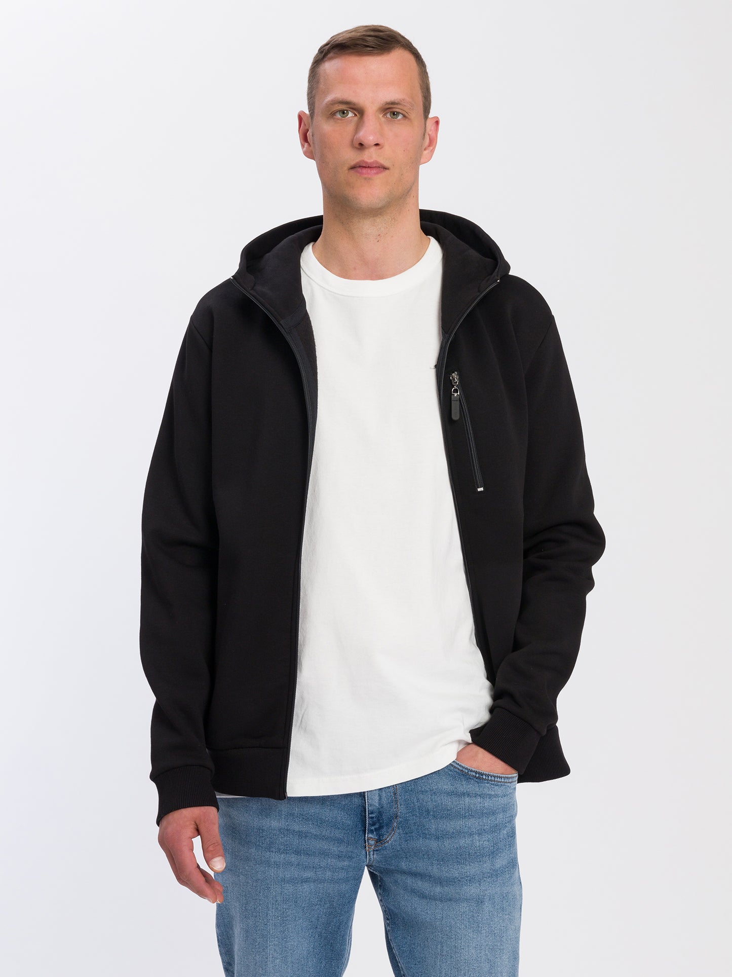 Men's regular sweatshirt jacket with zip black