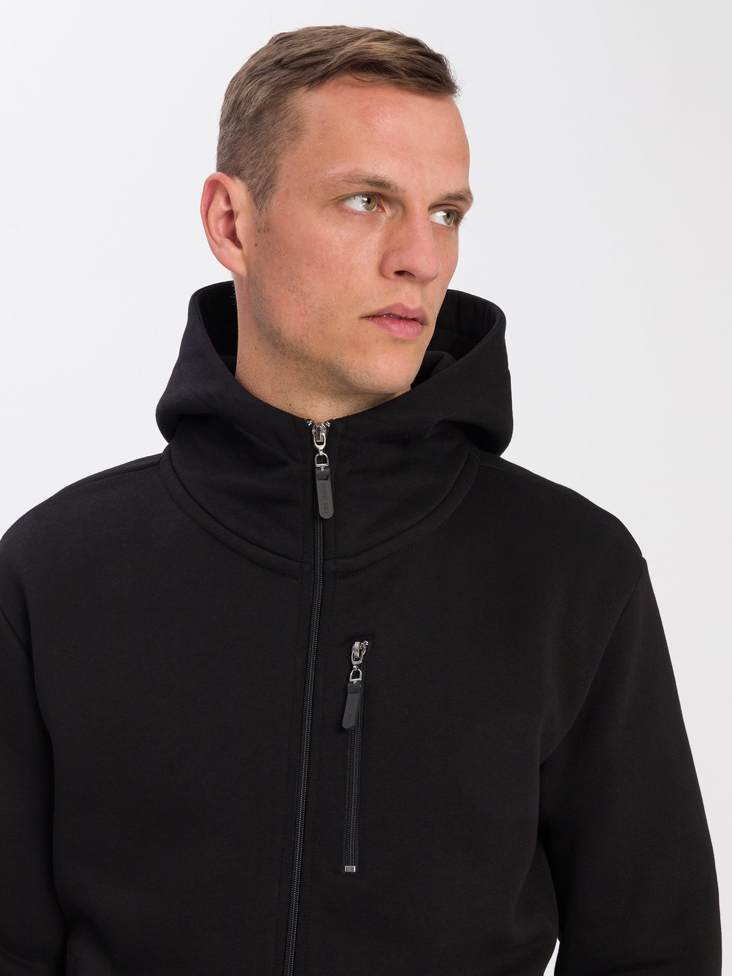 Men's regular sweatshirt jacket with zip black