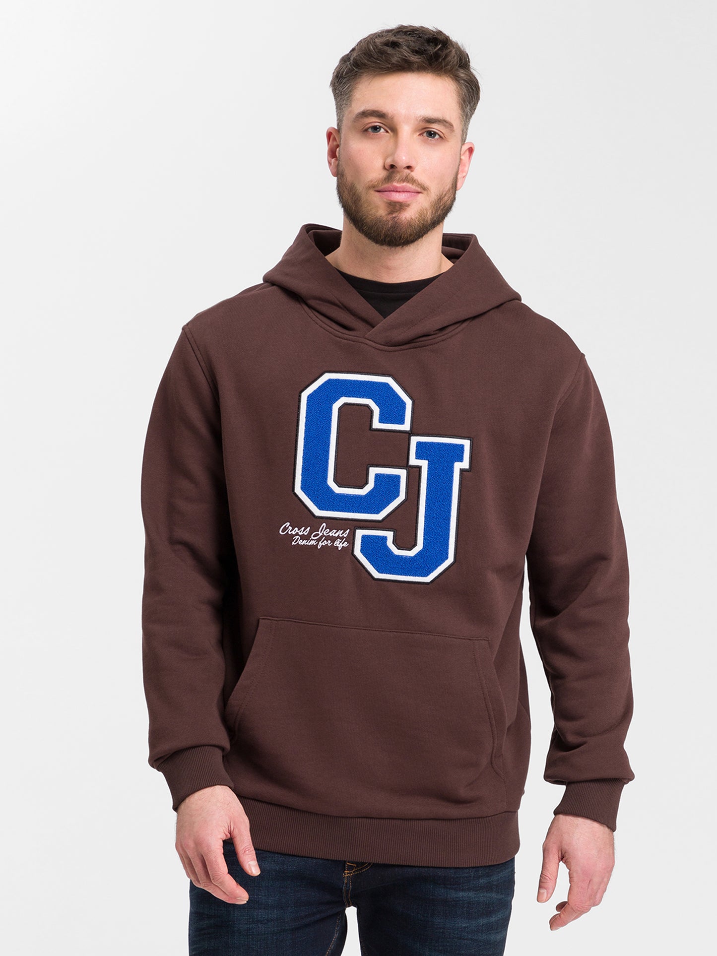 Herren Regular Hoodie mit Cross Jeans Logo Print blau