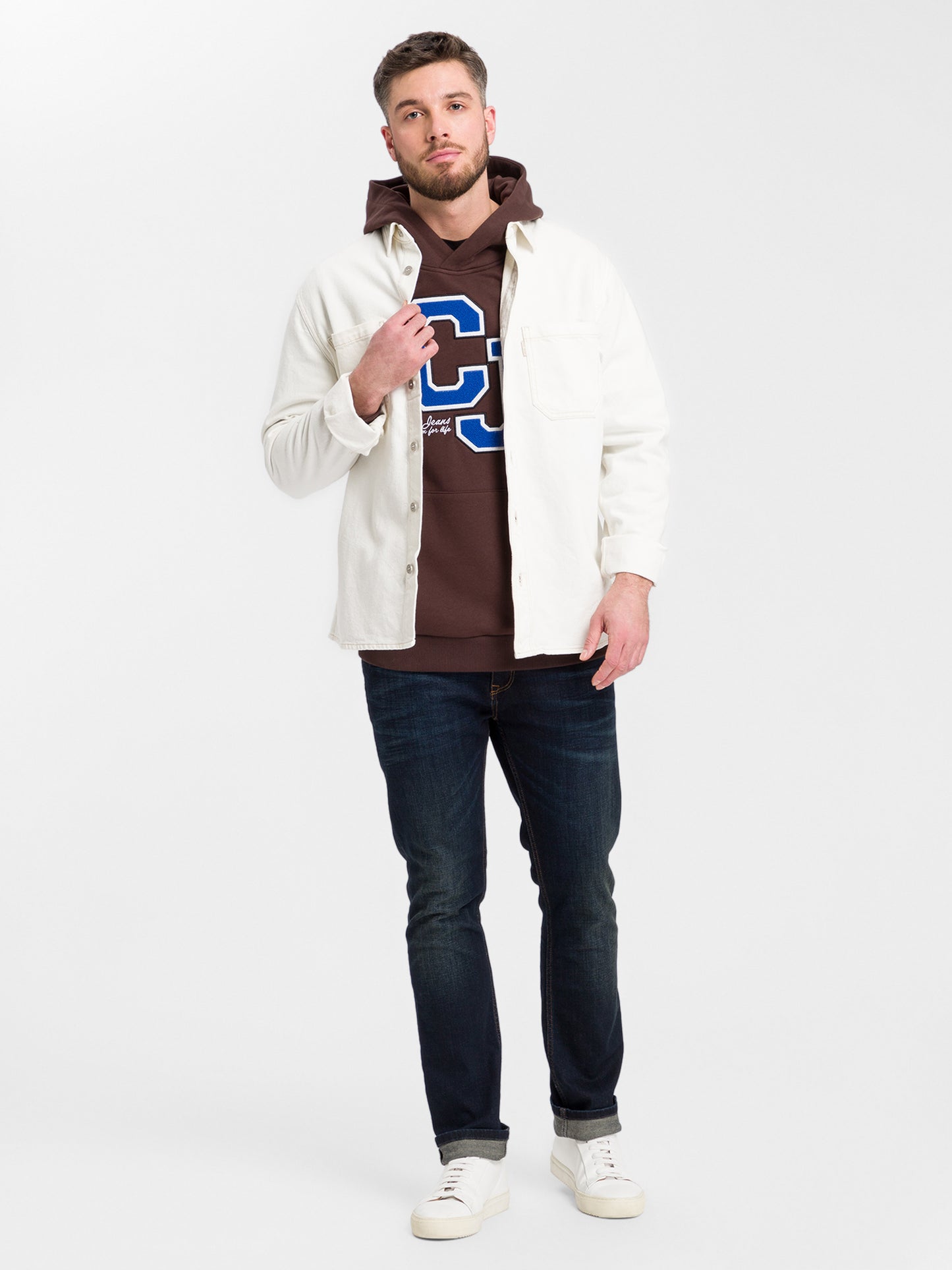 Herren Regular Hoodie mit Cross Jeans Logo Print blau