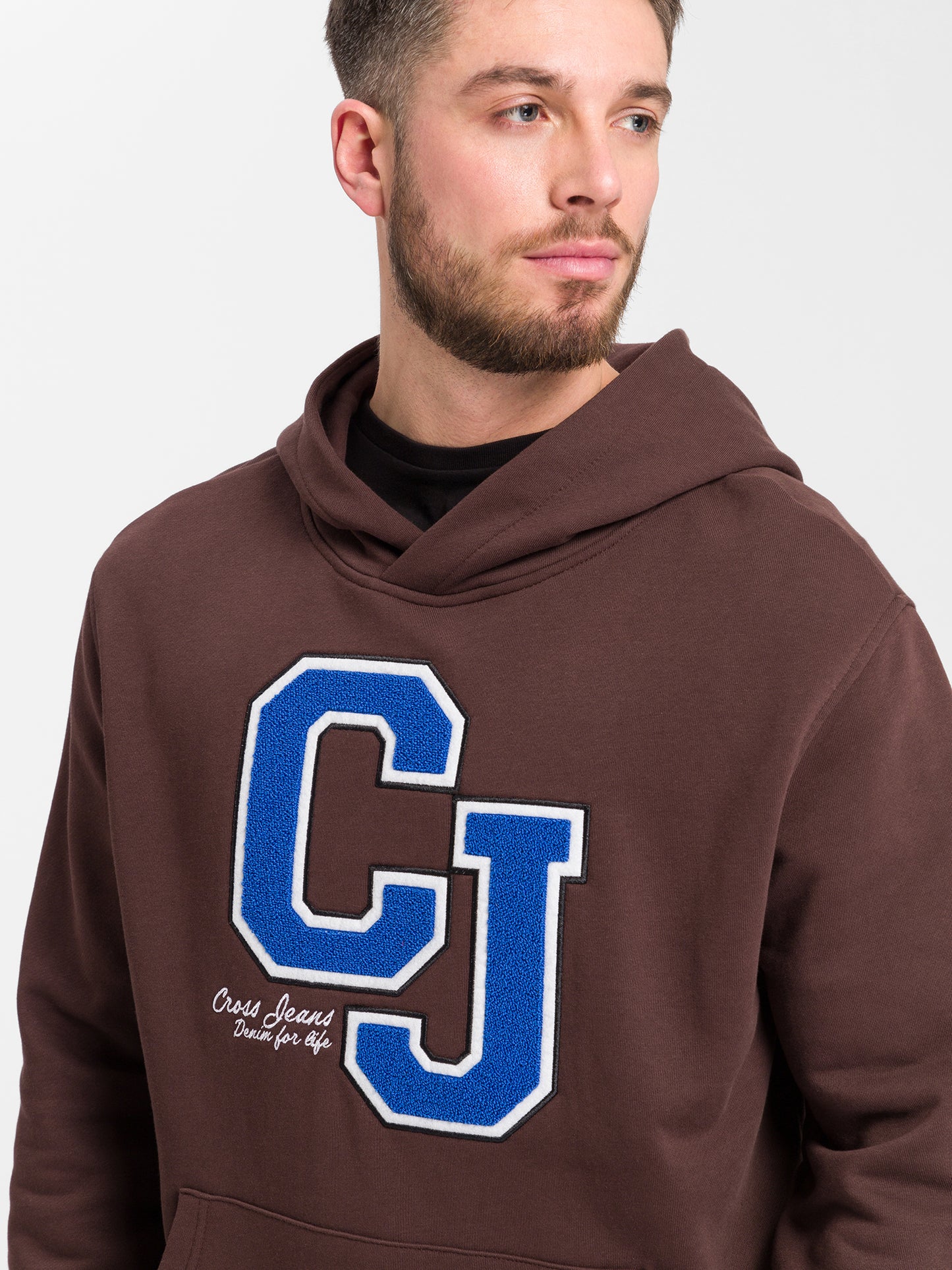 Herren Regular Hoodie mit Cross Jeans Logo Print blau