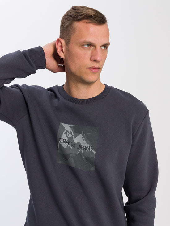 Herren Regular Sweatshirt mit Print dunkelgrau
