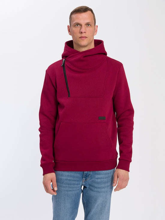 Herren Regular Hoodie mit Kängurutasche und Reißverschluß rot