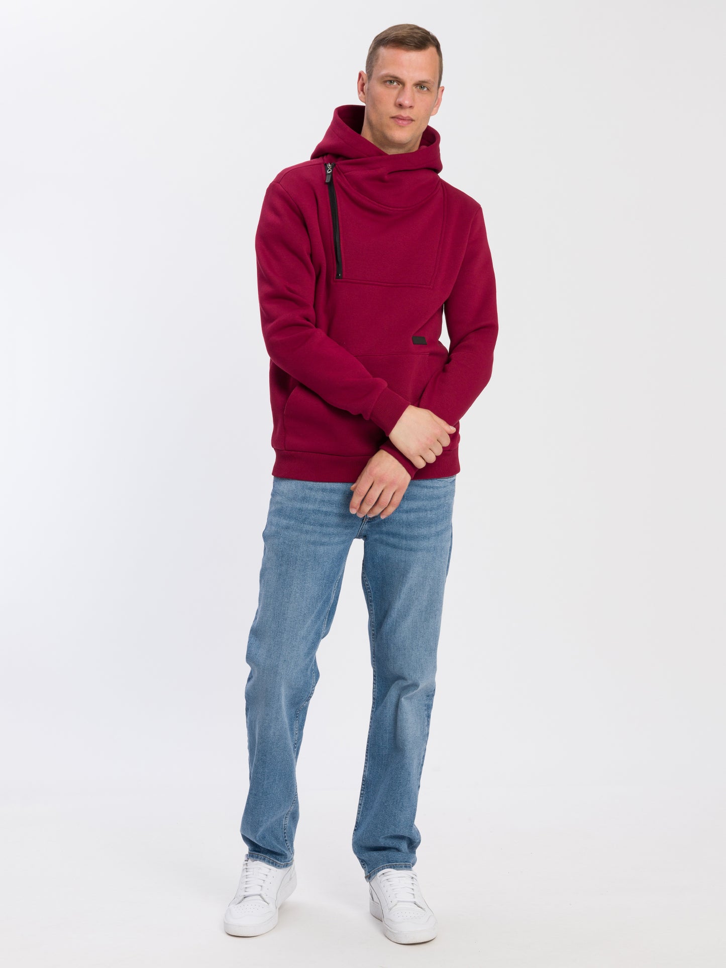 Herren Regular Hoodie mit Kängurutasche und Reißverschluß rot