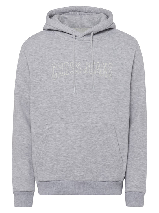 Men's regular hoodie with Cross Jeans logo gray