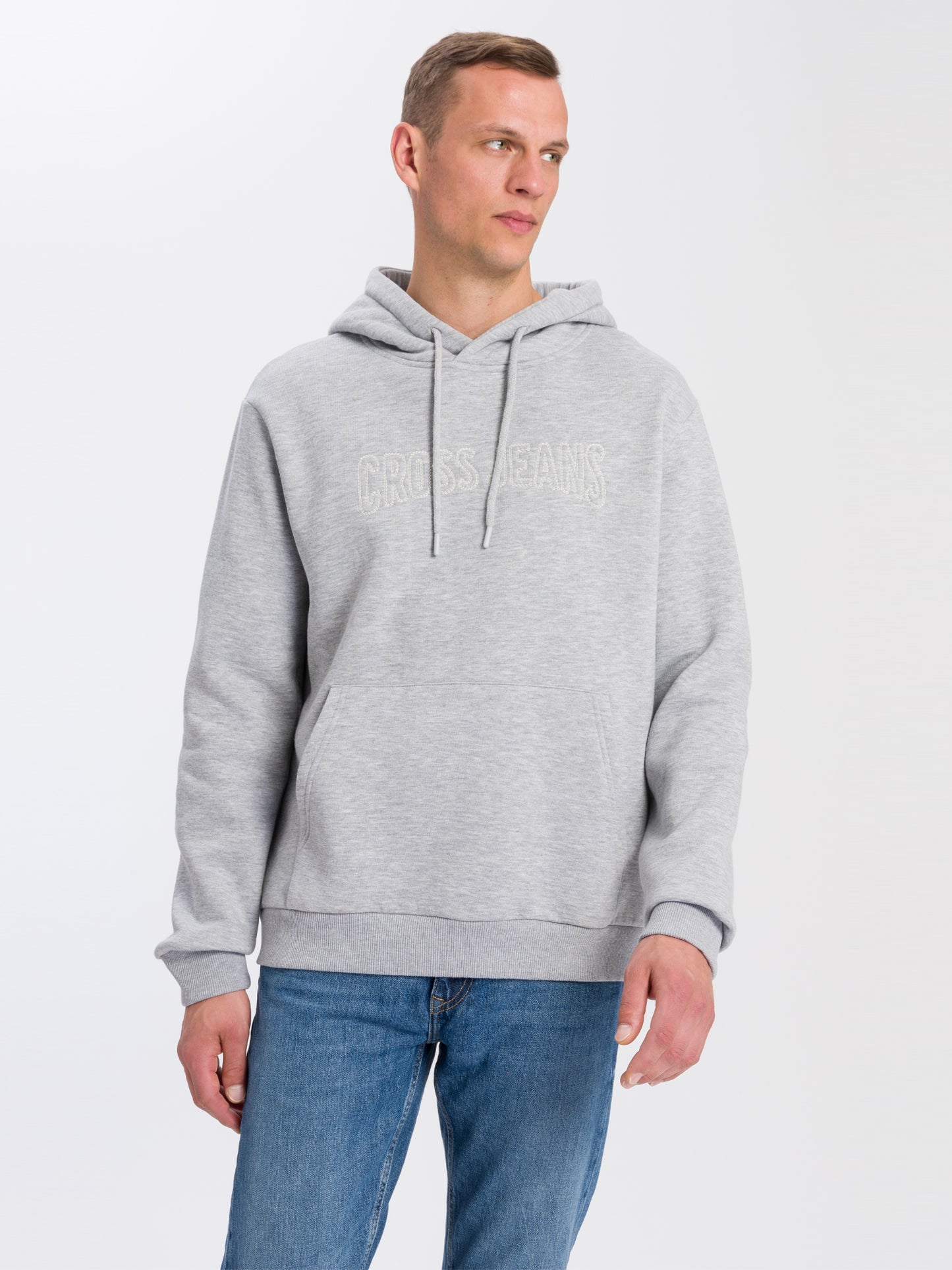 Men's regular hoodie with Cross Jeans logo gray