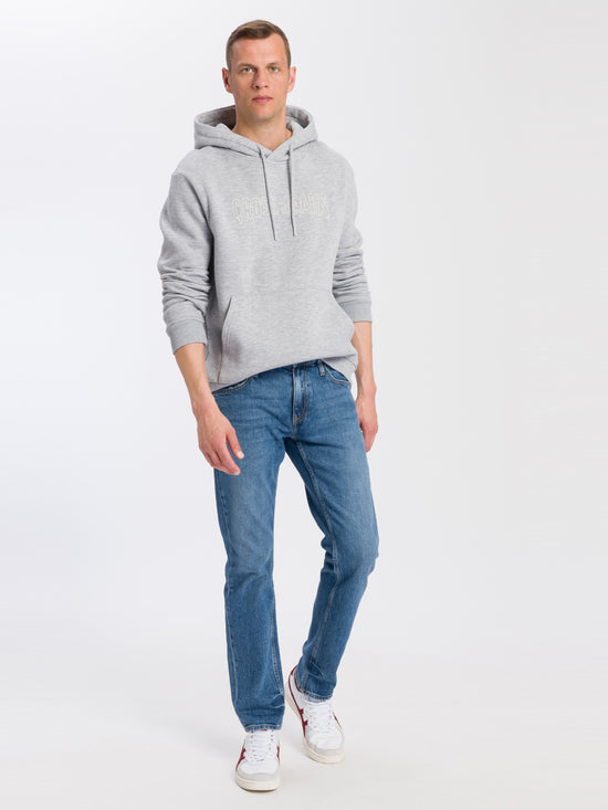 Men's regular hoodie with Cross Jeans logo gray