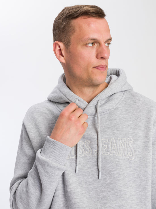Men's regular hoodie with Cross Jeans logo gray