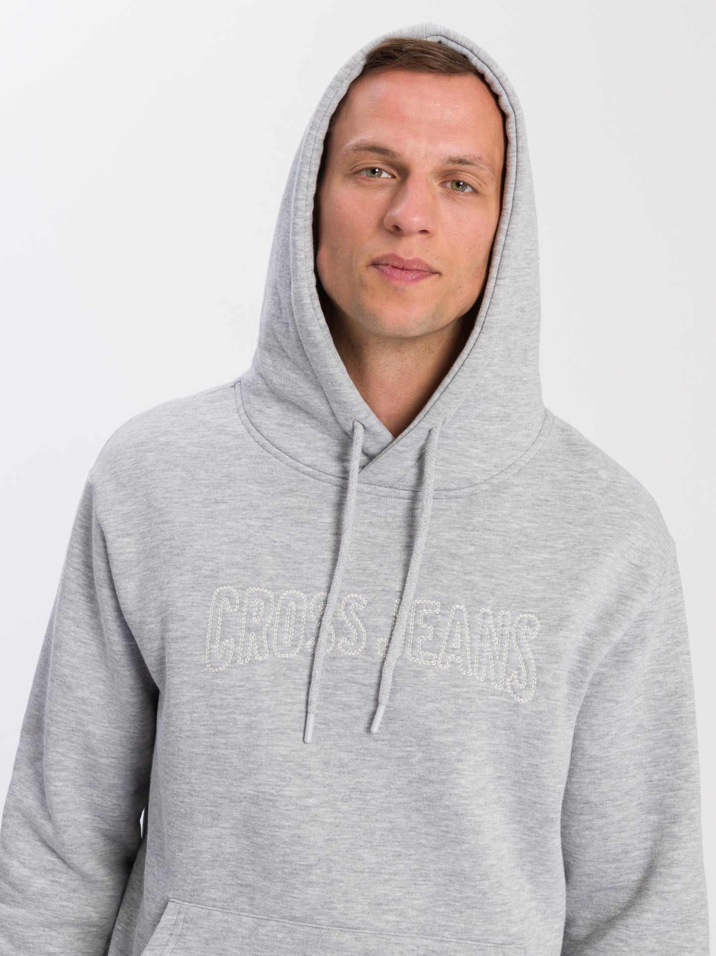 Men's regular hoodie with Cross Jeans logo gray