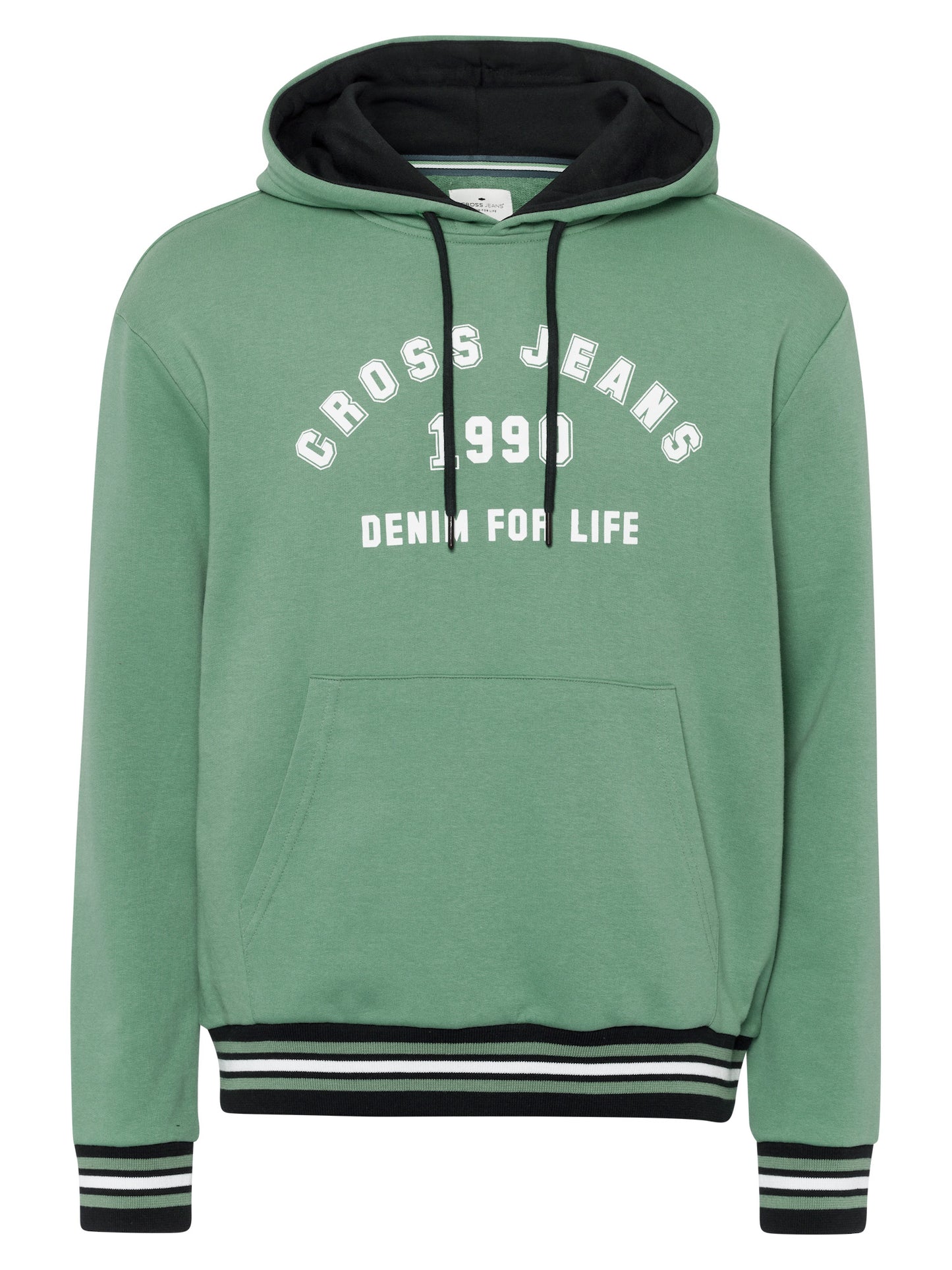 Men's regular hoodie with label print and kangaroo pocket, mint green.