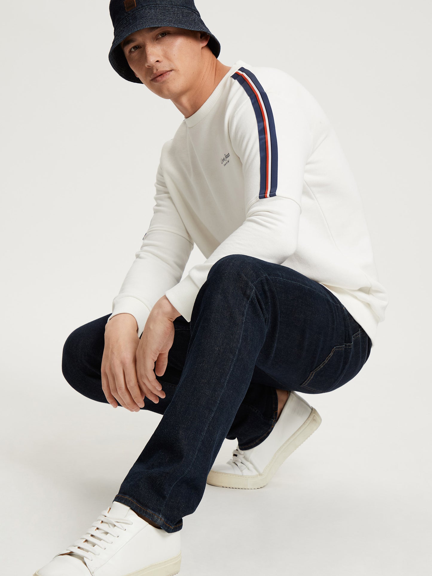 Herren Regular Sweatshirt mit Racing-Streifen ecru