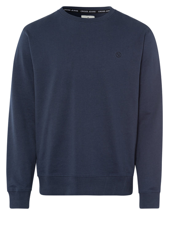 Men's regular sweatshirt with round neck navy blue.