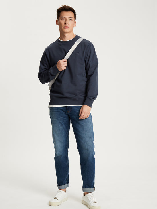 Men's regular sweatshirt with round neck navy blue.