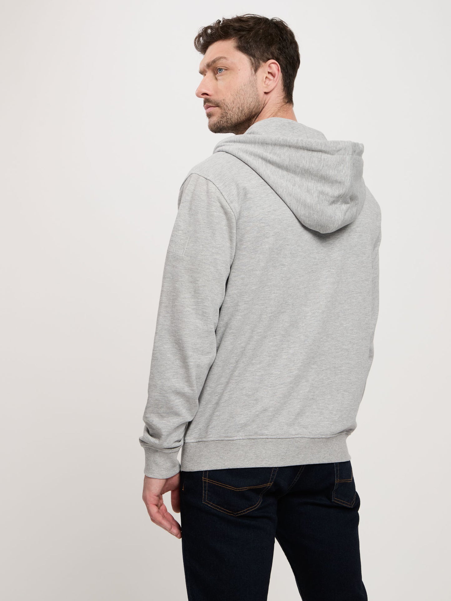 Herren Regular Kapuzenjacke mit Reißverschluss und Känguru-Tasche graumeliert