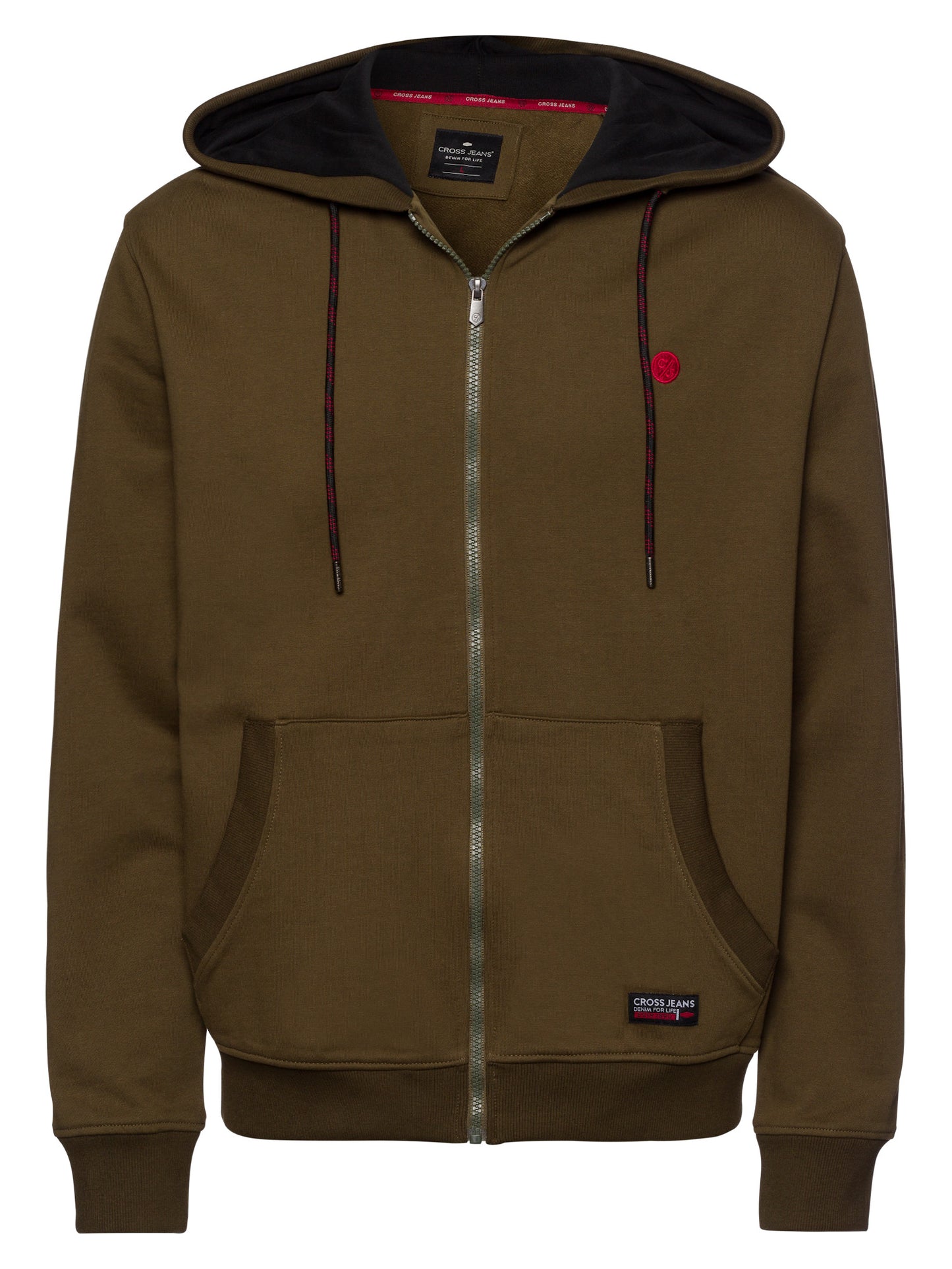 Herren Regular Sweatjacke mit Kapuze, Reißverschluss und Känguru-Tasche khaki