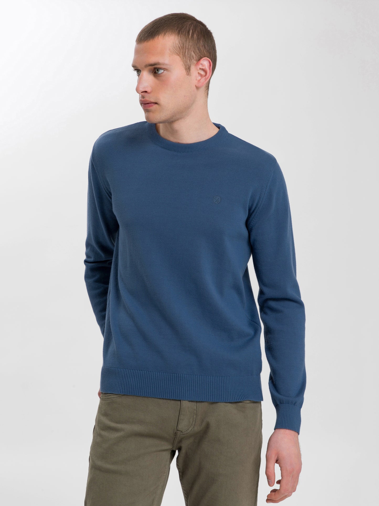 Herren Regular Feinstrick Pullover blau