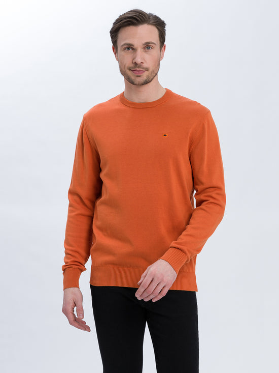 Herren Regular Feinstrick Pullover orange