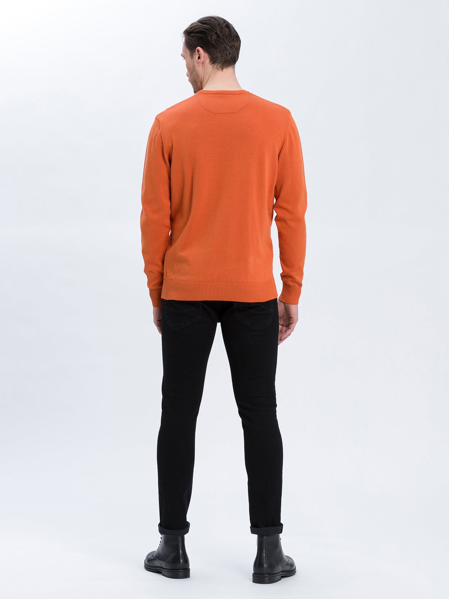 Herren Regular Feinstrick Pullover orange