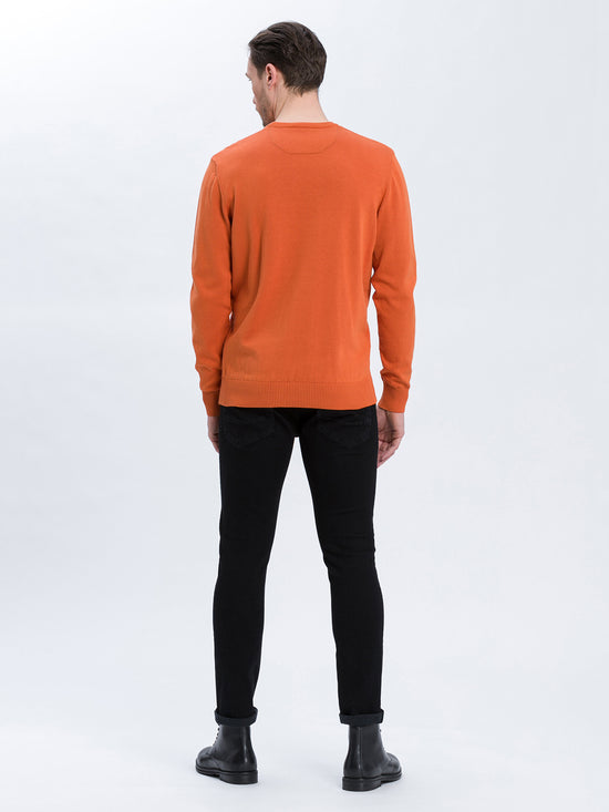 Herren Regular Feinstrick Pullover orange
