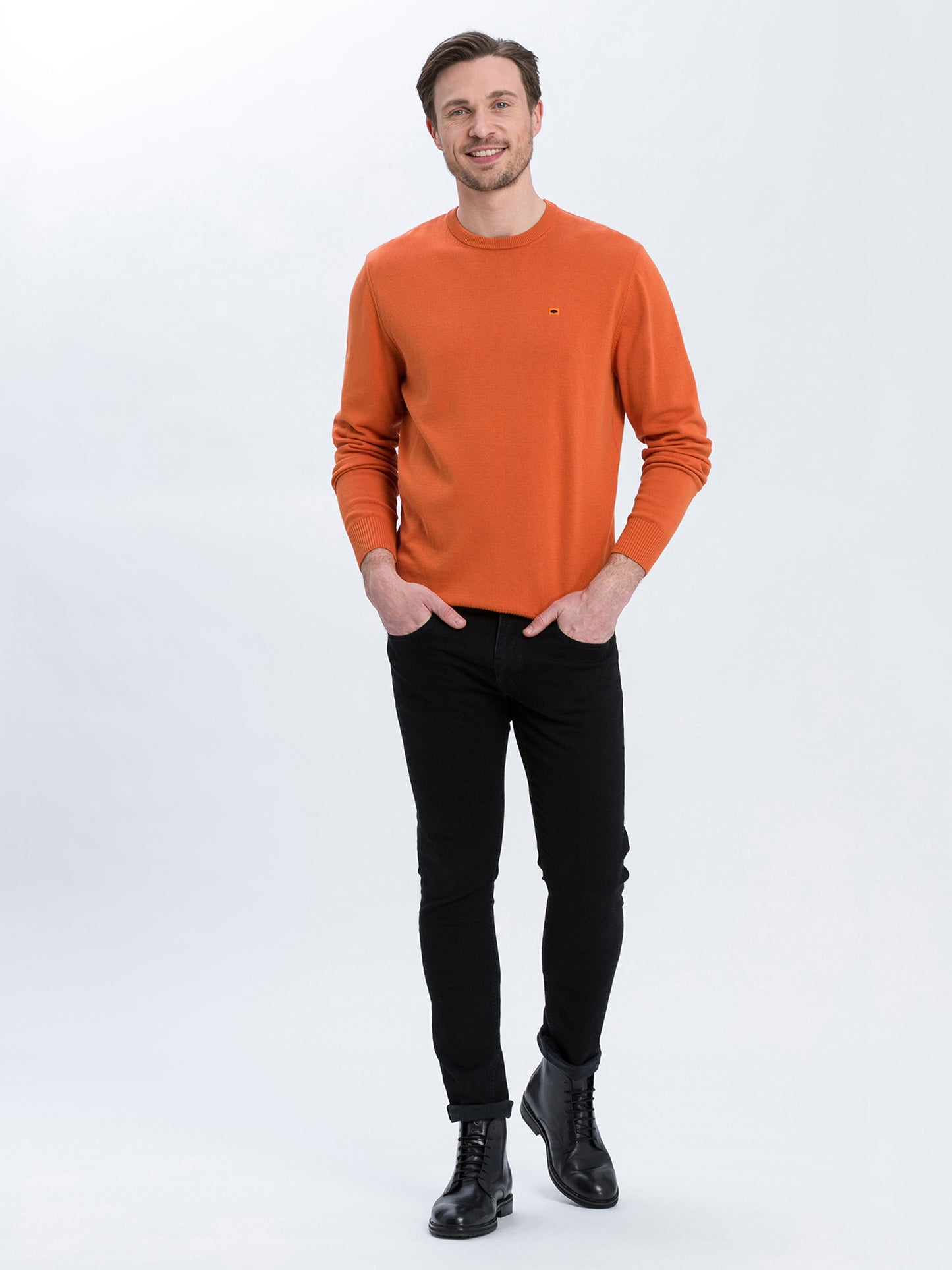 Herren Regular Feinstrick Pullover orange