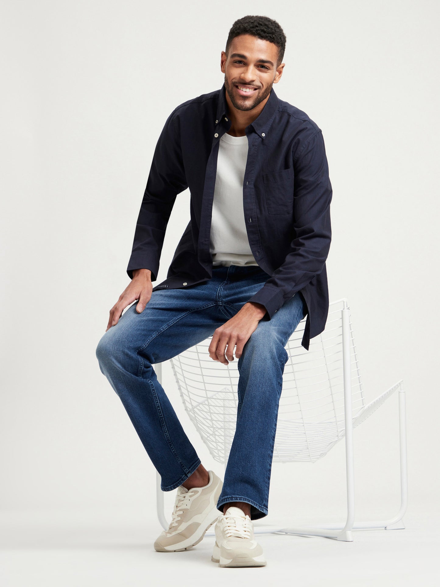 Herren Regular Langarmhemd navyblau