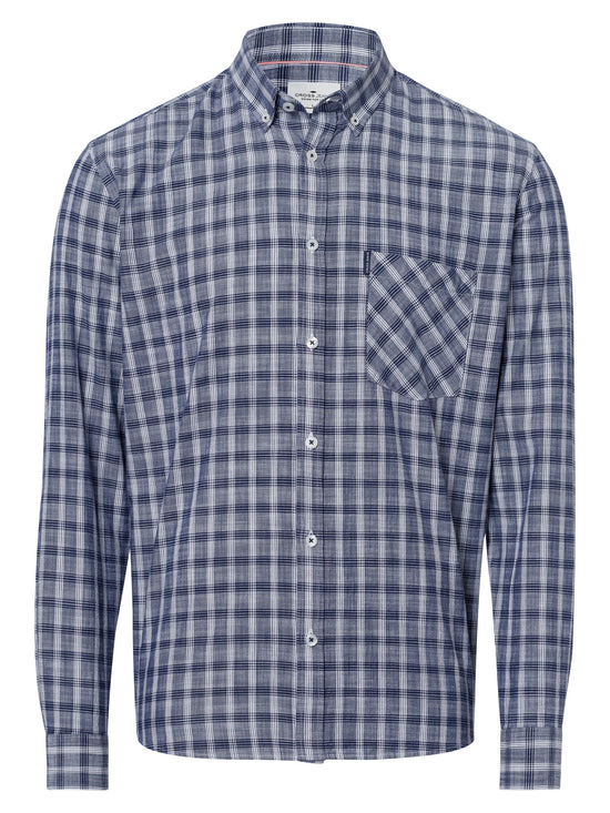 Herren Regular Langarmhemd blau kariert