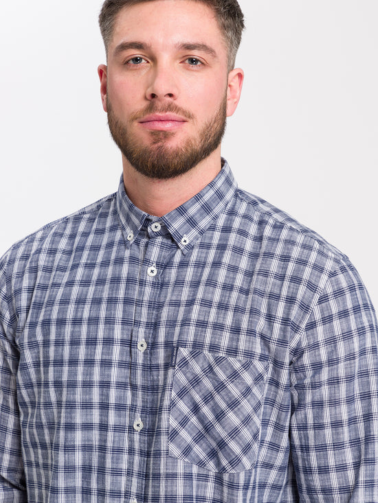 Herren Regular Langarmhemd blau kariert