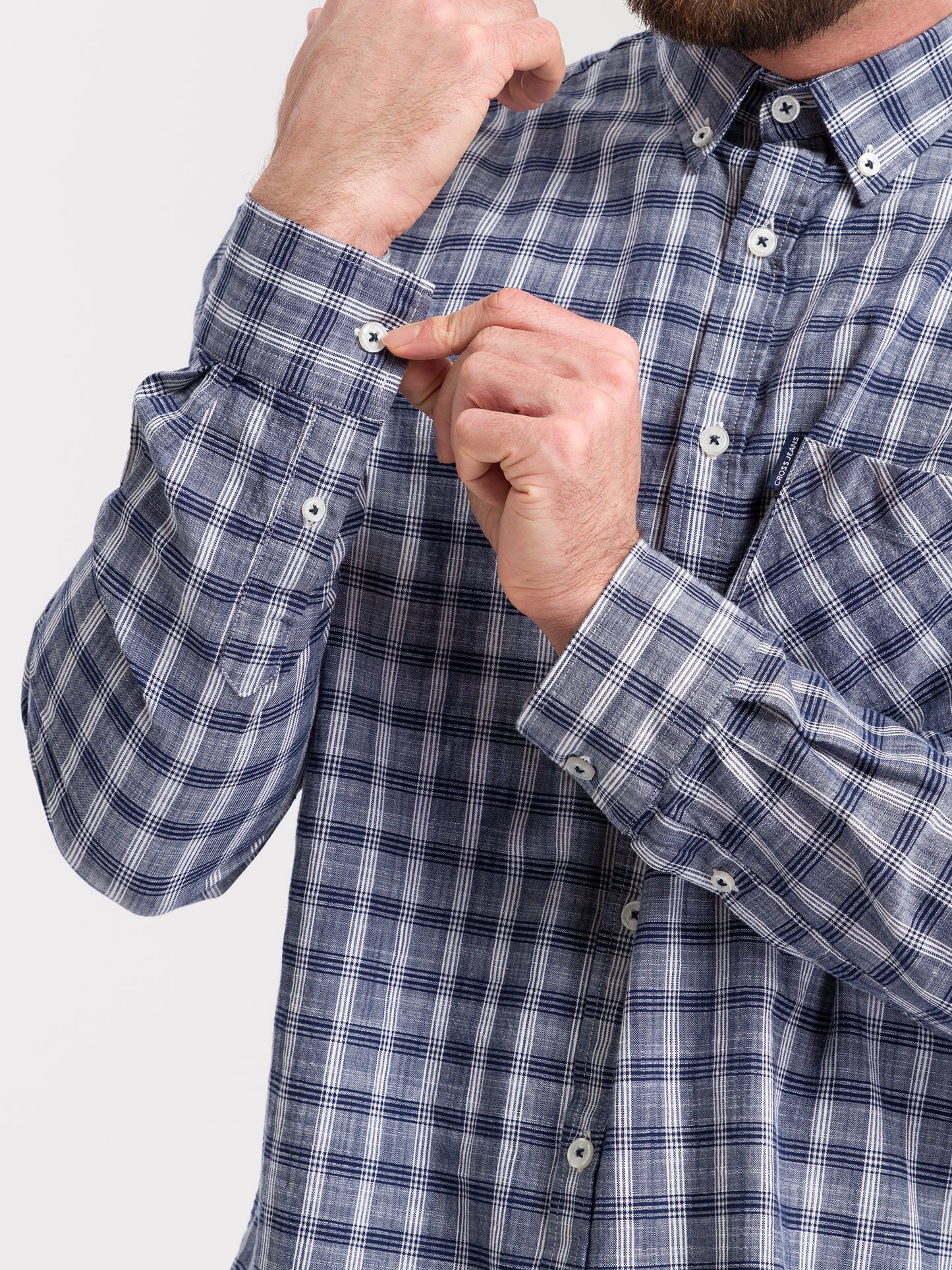 Herren Regular Langarmhemd blau kariert